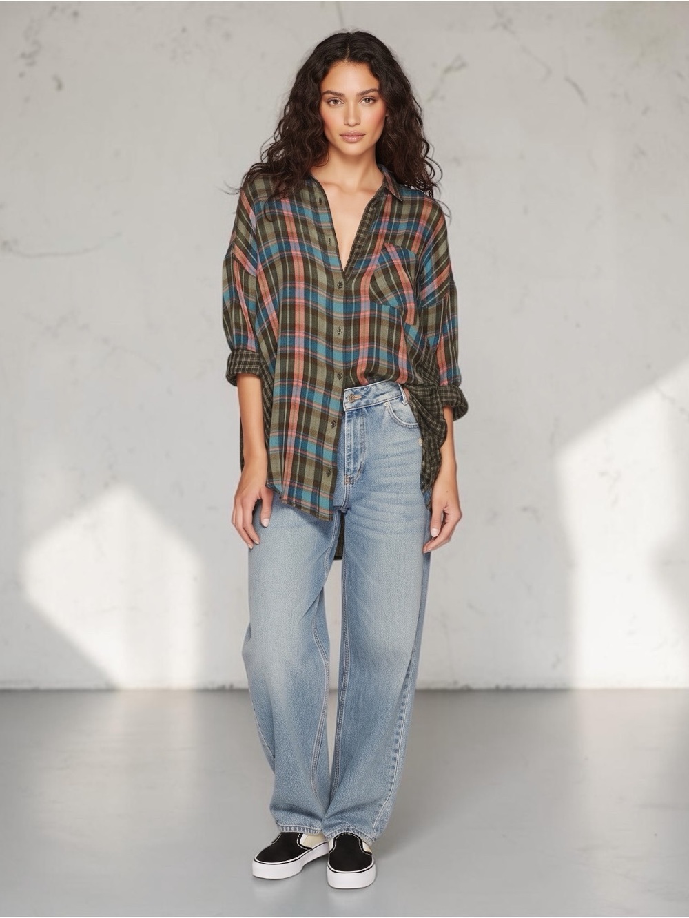 Free People Women’s “One Of The Guys” Oversized Button-Up Flannel Size Smallo